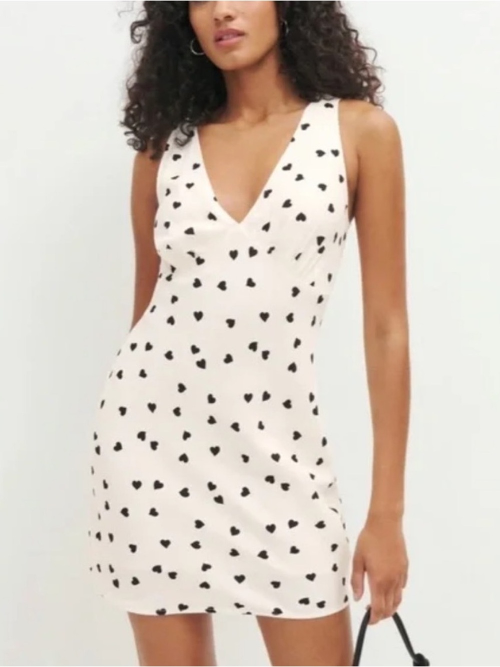 Reformation Calix Mini Dress White with Black Hearts Sz S